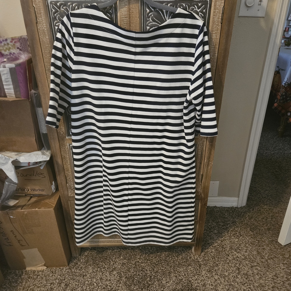 Faded Glory Navy and White Striped Midi Dress
